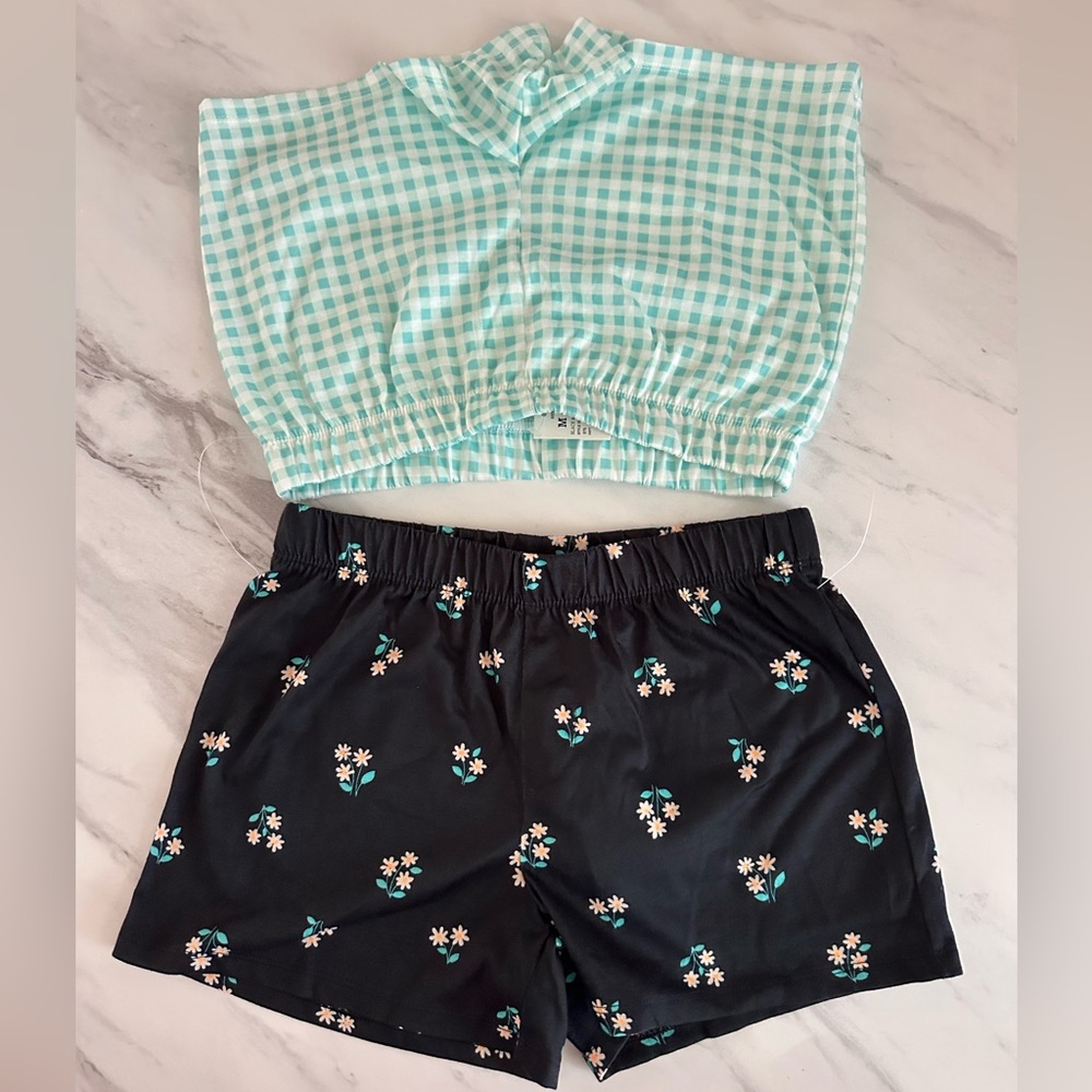 NWT Mint Gingham, Floral Black Shorts Set